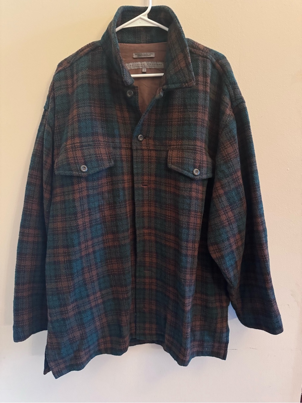 Le Collezioni Structure Lg Plaid Wool Blend Shacket Italian Fabric Oversized